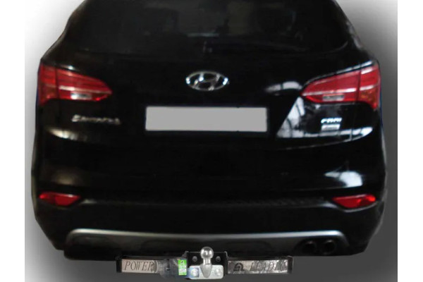 Фаркоп Лидер-Плюс для Hyundai Santa Fe III DM 2012-2018 (с накладкой из нерж. стали). Фланцевое крепление. Артикул H224-F(N)