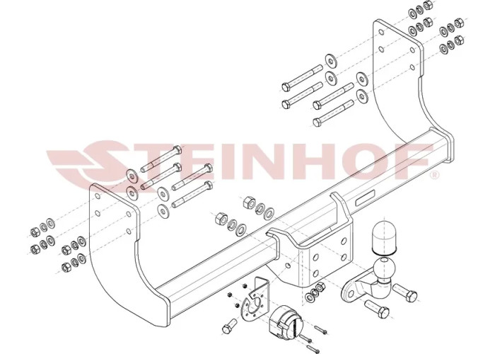 Фаркоп Steinhof для Volkswagen Crafter II бортовой, одинарные колёса, L3-3640 мм и L4-4490 мм, передний привод 2016-2023. Артикул V-038