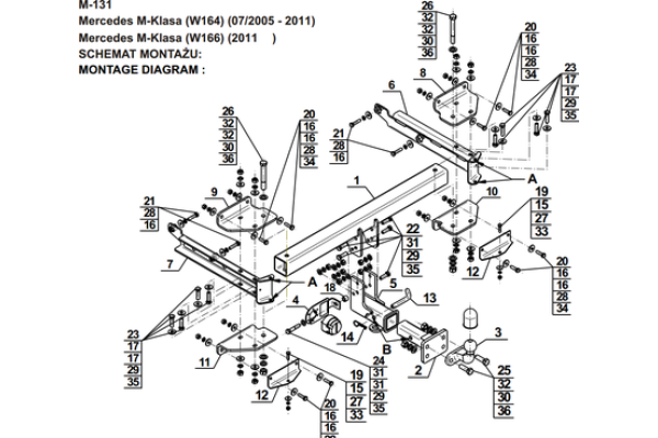 Фаркоп Steinhof под американский квадрат для Mercedes-Benz M-Класс (ML) W164 2005-2011. Артикул M-131