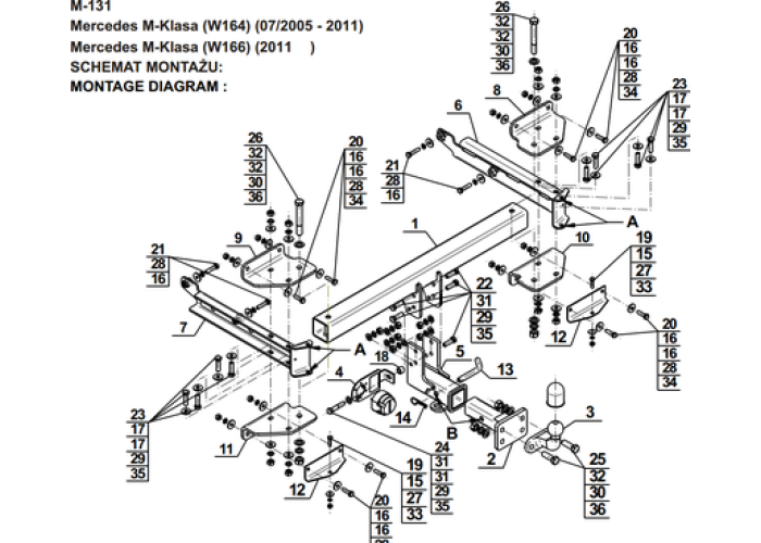 Фаркоп Steinhof под американский квадрат для Mercedes-Benz M-Класс (ML) W164 2005-2011. Артикул M-131